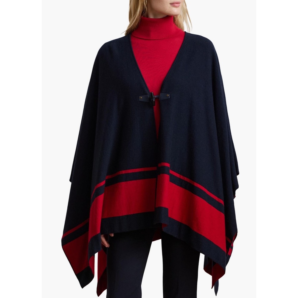 Lauren Ralph Lauren Poncho Womens Small/Medium Navy Red Wool Blend Black Label